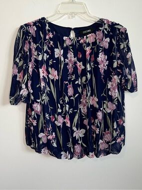 Cocomo Navy Floral Short-Sleeve Peasant Blouse